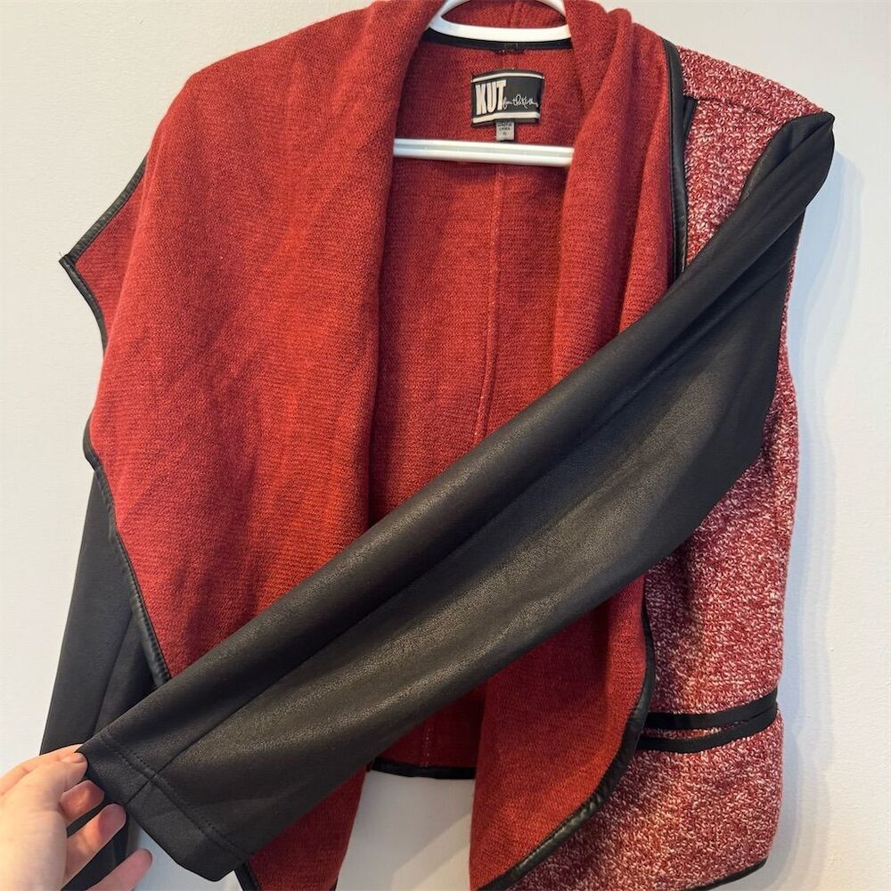 KUT from the Kloth‎ Women's Red Jacket Faux Leather Sleeves Size S - Picture 6 of 8
